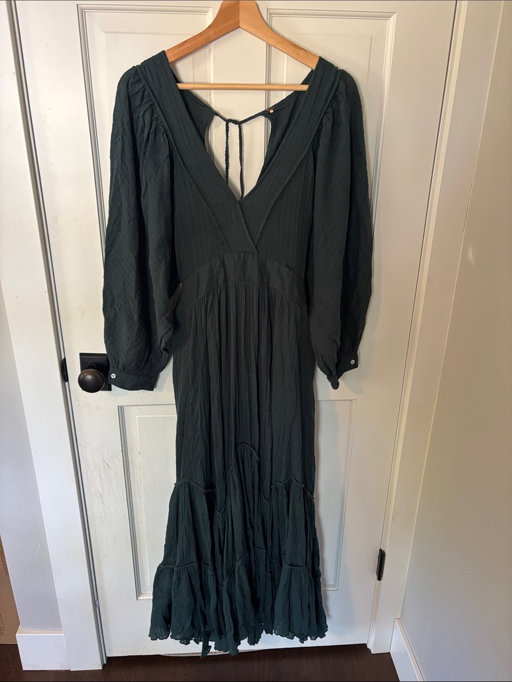 Free People Forest Green V-Neck Tiered Maxi Dress